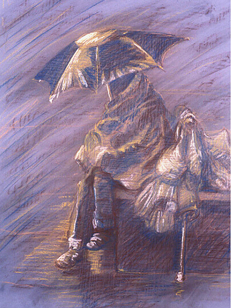 homeless  in the rain